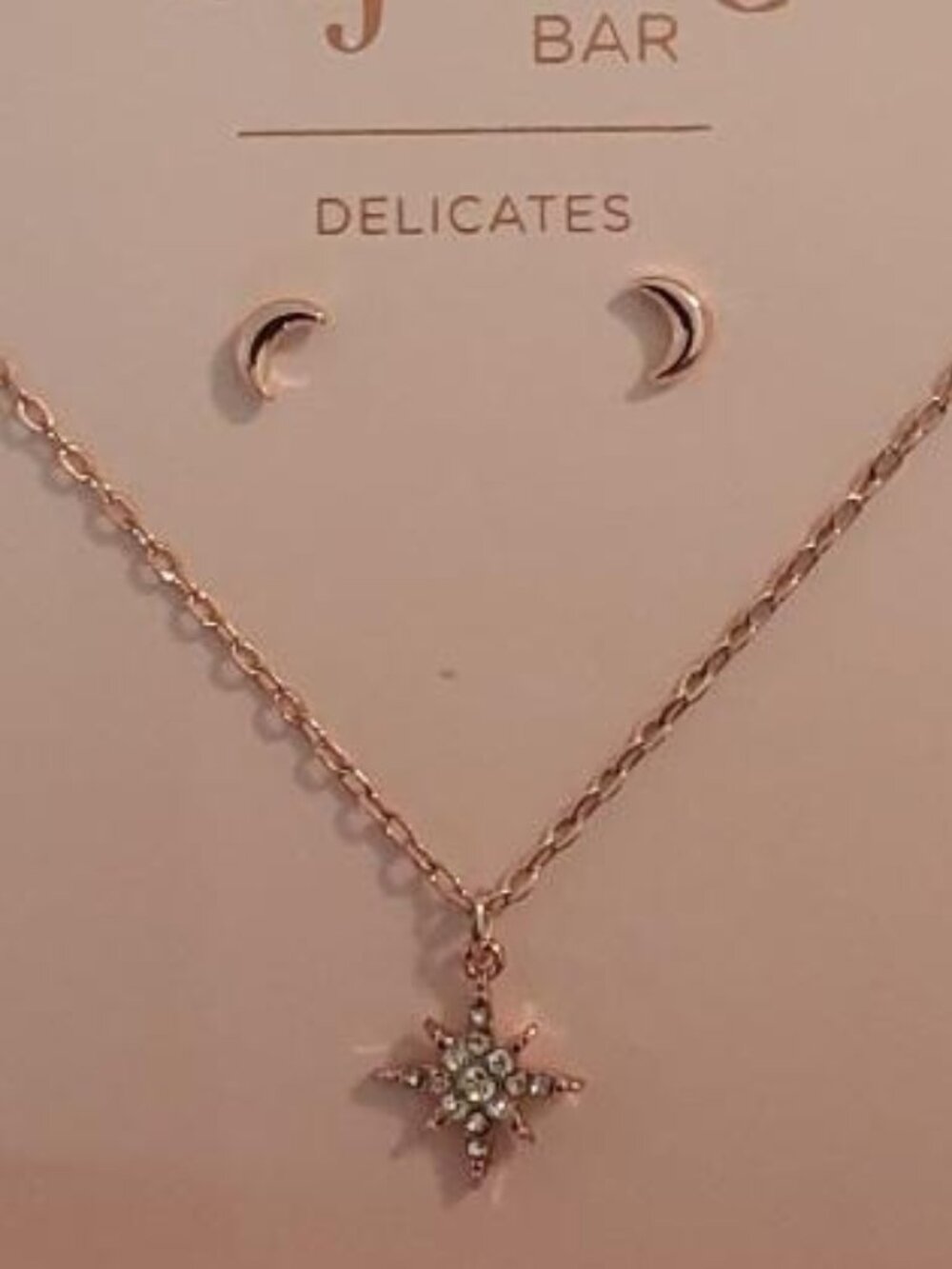 Bijoux Bar Delicates Rose-gold Star Necklace with Crescent Moon Stud Earrings